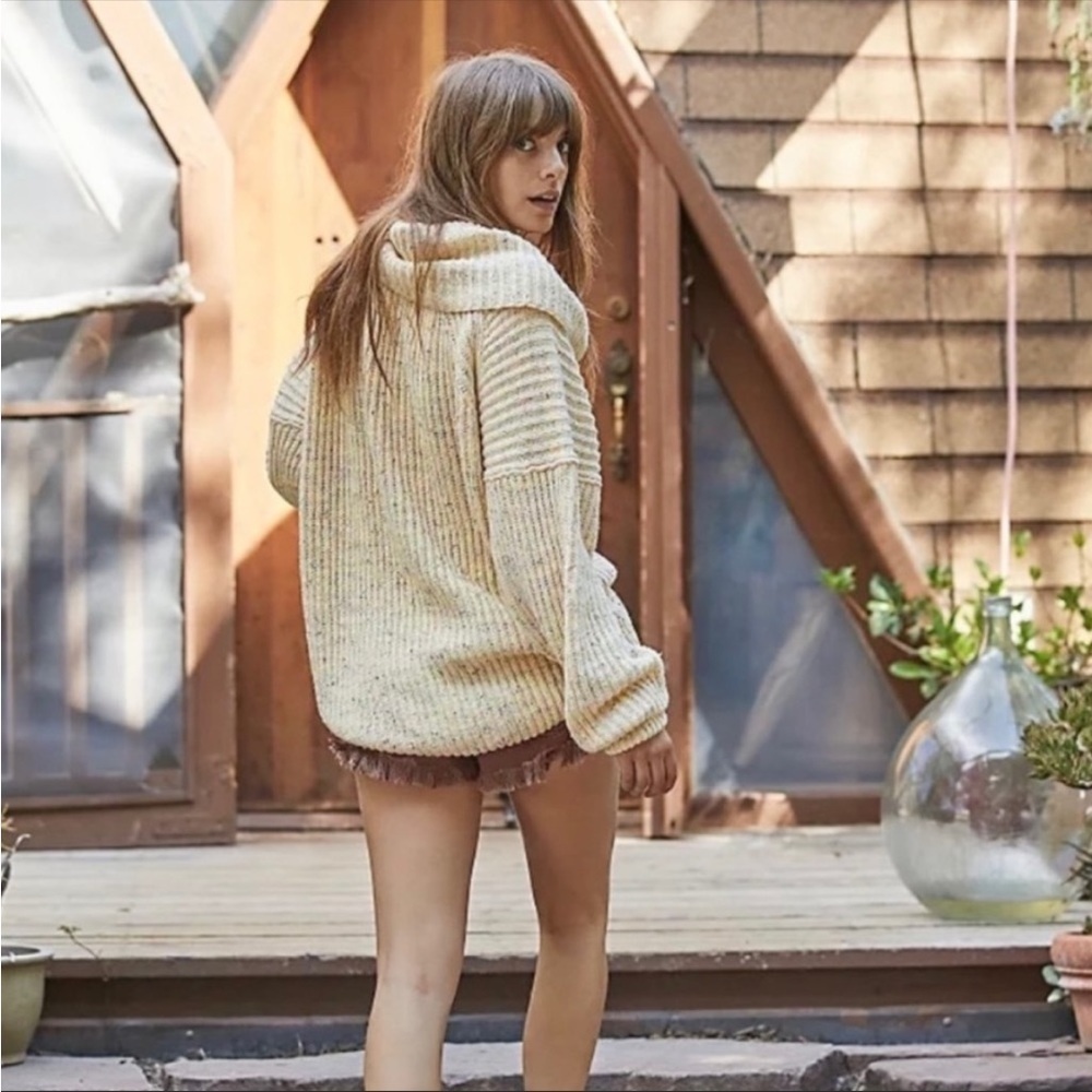Free People Leo Tunic Oversized Sweater In Sassy Peach Combo Xs